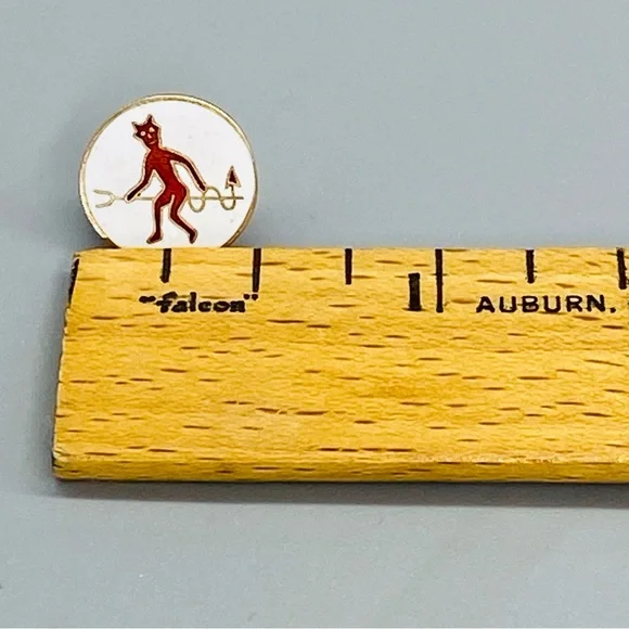 Antique Guilloche Red Devil on Pitchfork Enamel 10K Secret Society Pin Stief Co.